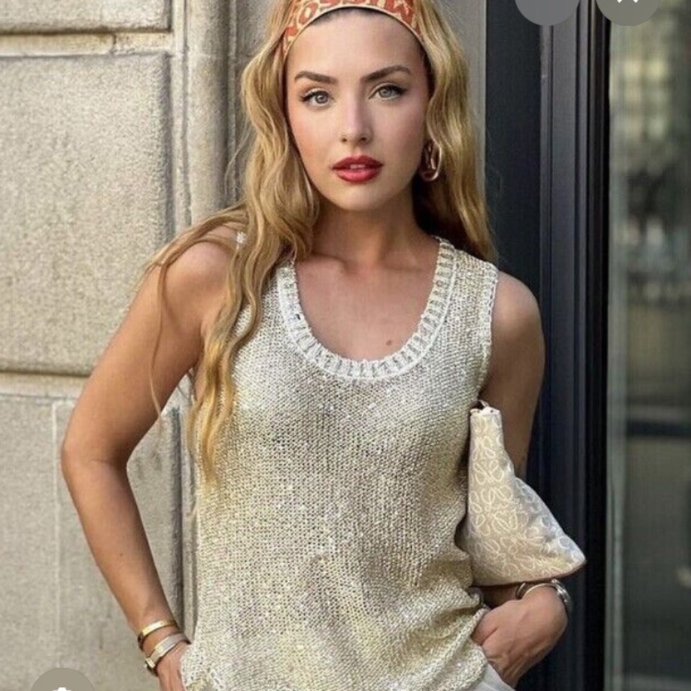 Zara Gold Metallic Rhinestone Tank Top 7901/453/303 NWT - Picture 6 of 6